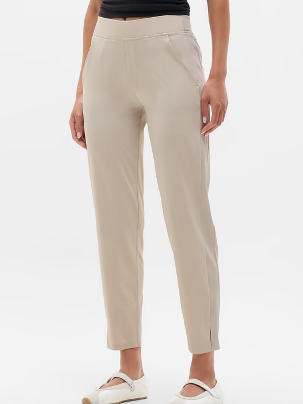Athleta Cropped Tapered Pull-On Pants in Light Beige